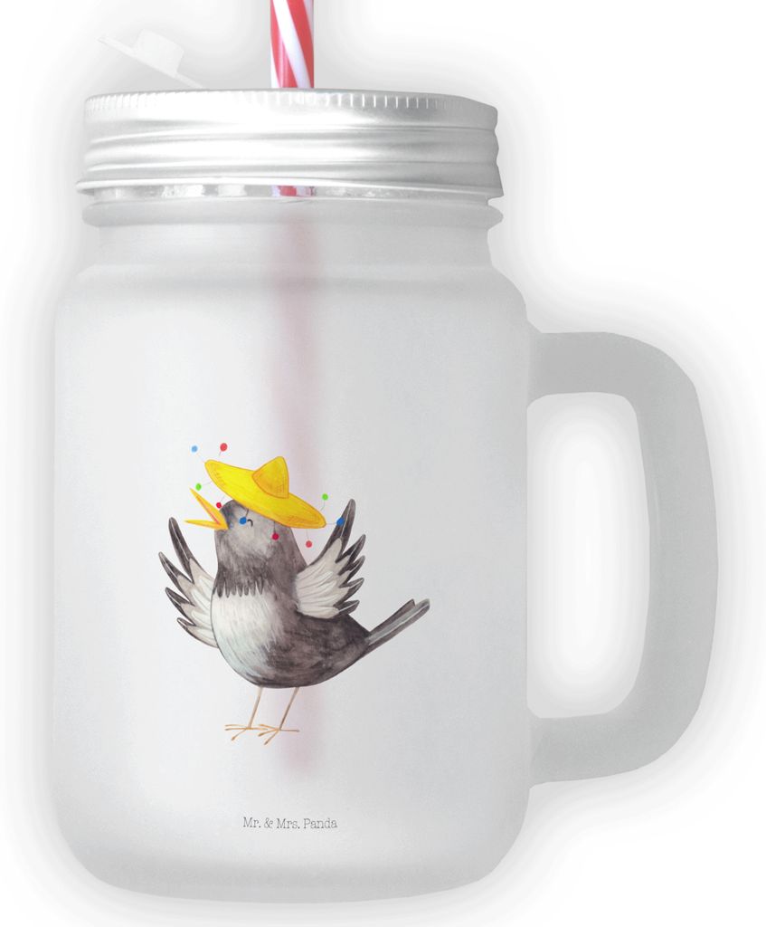 Mr. & Mrs. Panda Glas Rabe Sombrero - Transparent - Geschenk, becher mit henkel, Cocktailglas, Vogel, Lustige Sprüche, Eiskaffee, Motivation, Elst...