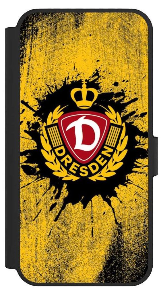 NIVOCASE Klapphülle für Samsung Galaxy S24 FE 5G Handyhülle aus Kunst Leder NIVOflip schwarz Fußball Offizielles Lizenzprodukt SG Dynamo Dresden
