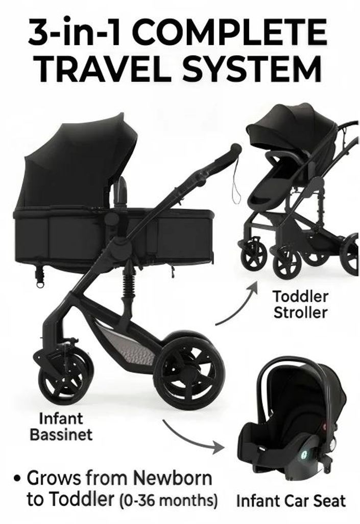 Babywagen - 3-in-1 Kombikinderwagen - Faltbar - Produktbild 