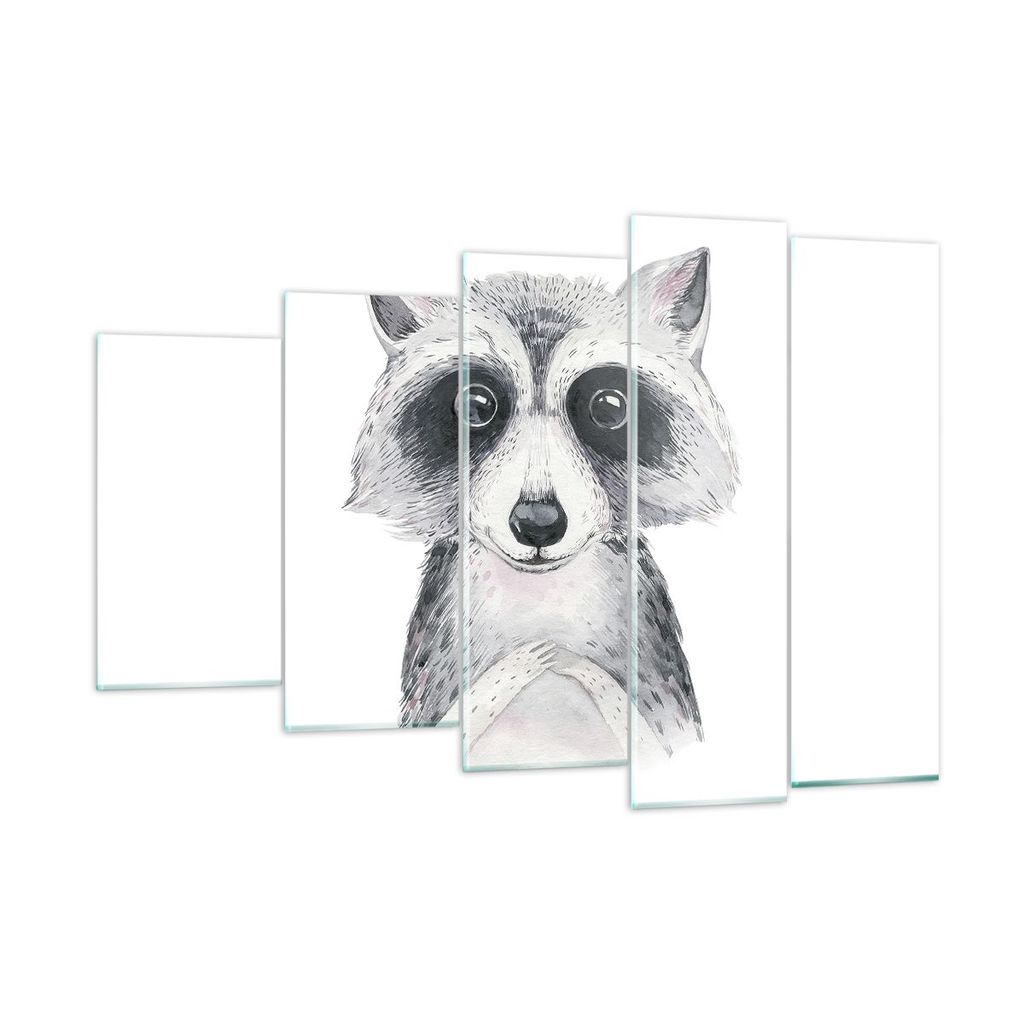 Bilder auf glas - 5 Teile - Waschbär Bild Kinder - 150x100cm - Glasbilder - Wandbilder - Bilder - zum Aufhängen bereit - Wanddekoration aus Glas ...
