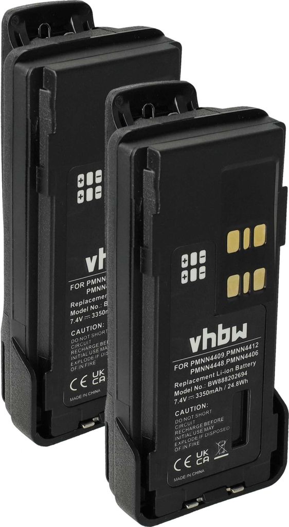 vhbw 2x Akku Ersatz für Motorola PMNN4491B, PMNN4543, PMNN4493, PMNN4543A für Funkgerät, Walkie Talkie (3350 mAh, 7,4 V, Li-Ion) + Gürtelclip