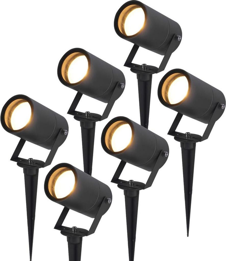 hoftronic LED Gartenstrahler Spikey 6x GU10 4W 345lm 2700K Schwarz IP65