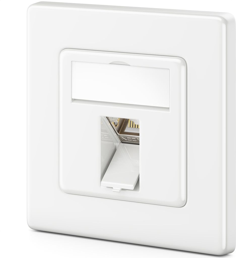 deleyCON 1x CAT7 Netzwerkdose 1 Port LAN Dose Anschlussdose Datendose Unterputzdose + 1x CAT 7 Keystone Modul 45° Gewinkelter Auslass RJ45 DSL Net...