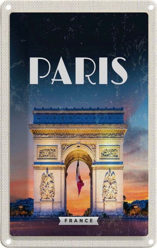 vianmo Blechschild 18x12 cm Paris France Urlaub Arc de Triomphe Retro Bildmotiv Reisemotiv Abenteuer Reisen