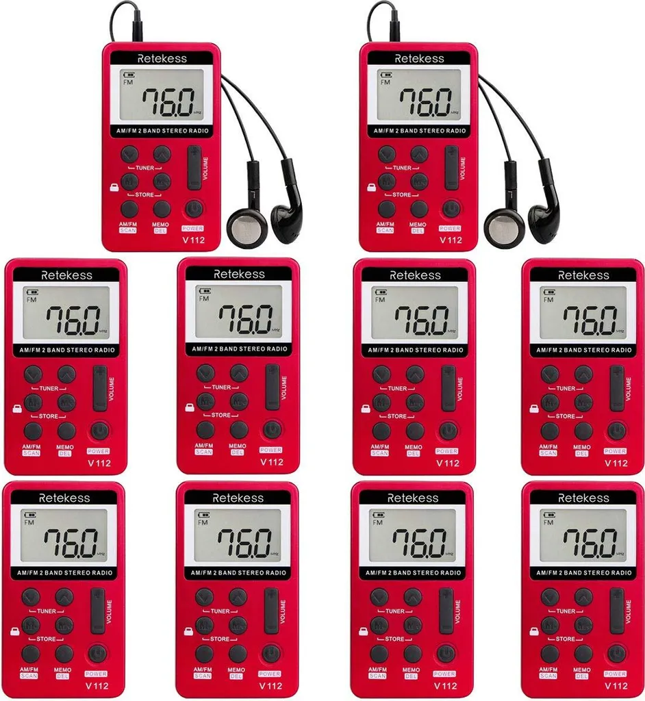 Récepteur V112 Mini Radio FM Rechargeable Rouge pour Guides (10 Pcs)
