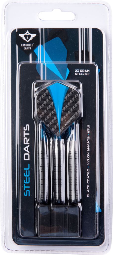 Longfield Darts Steeltip Dart Set 23 Gramm Schwarz/Blau 3 Stück