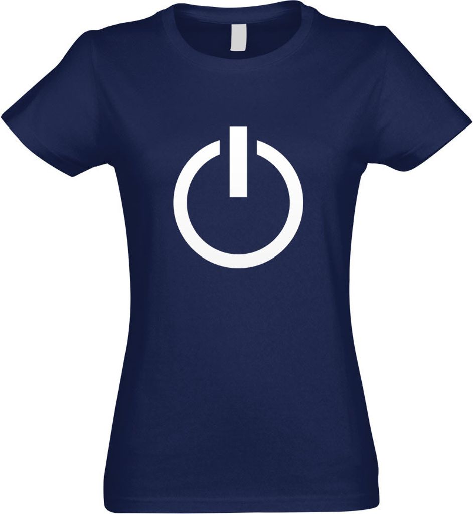 Kiwistar - T-Shirt tailliert - Damen - Navy - Power Off - An - u. Ausschalter - mit Motiv Bedruckt - Funshirt Design - Sport - Freizeit - Damen - L