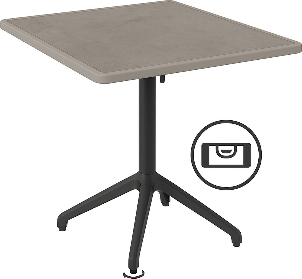 Gastro Terrassentisch Luna Wackelfrei | 70x70 cm | Resalit Beton Hell | klappbar | selbstregulierend