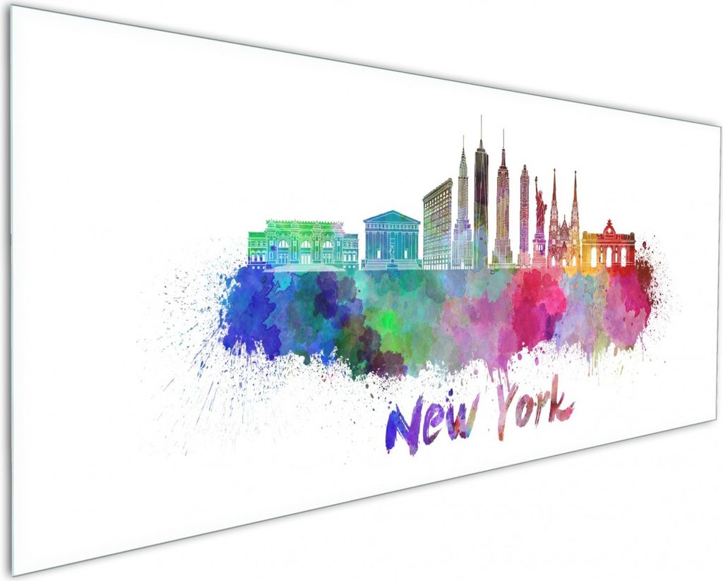 Wallario Küchenrückwand aus Glas, Größe: 125 x 50 cm, Motiv: Städte als Aquarell - Skyline von New York | Spritzschutz | abwischbar | pflegele...