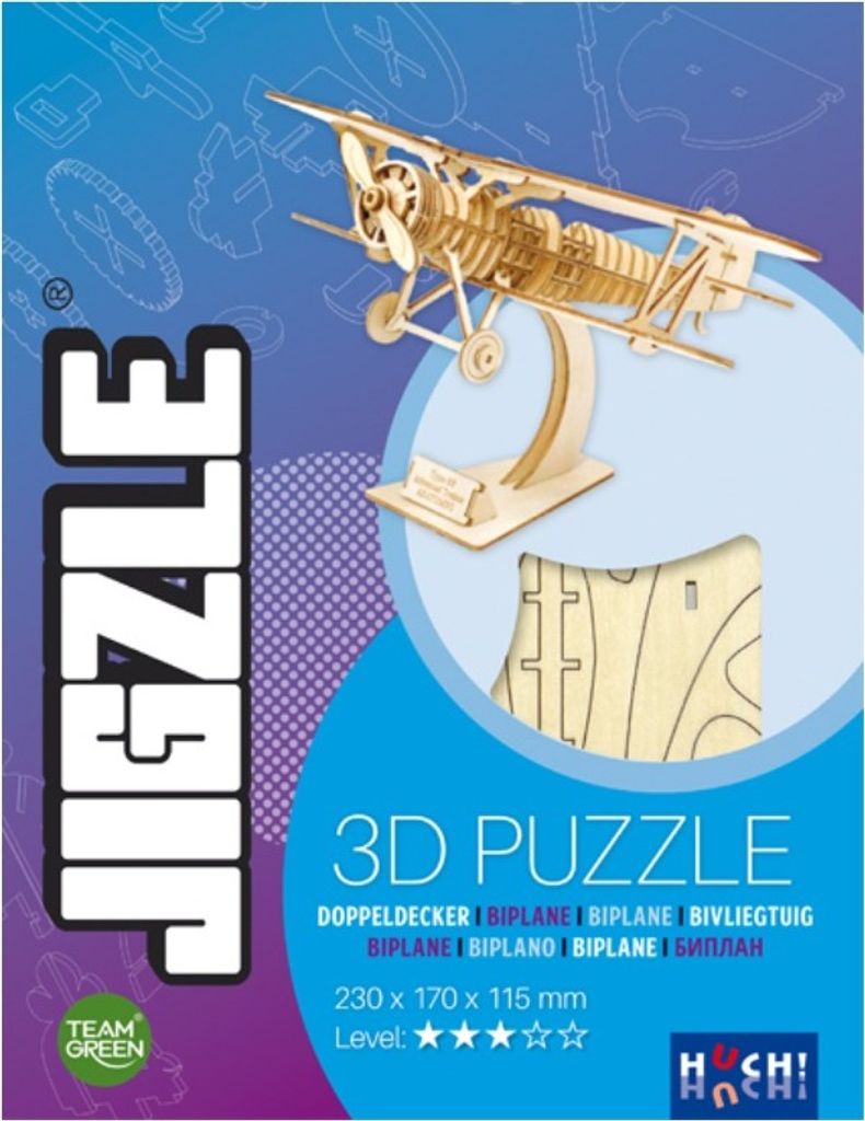 Jigzle 3D-Puzzle 23 x 17 x 11,5 cm Doppeldecker Flugzeug aus Holz