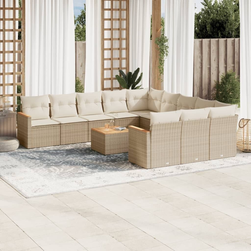 12-tlg. Garten-Sofagarnitur mit Kissen Beige Poly Rattan 3258838
