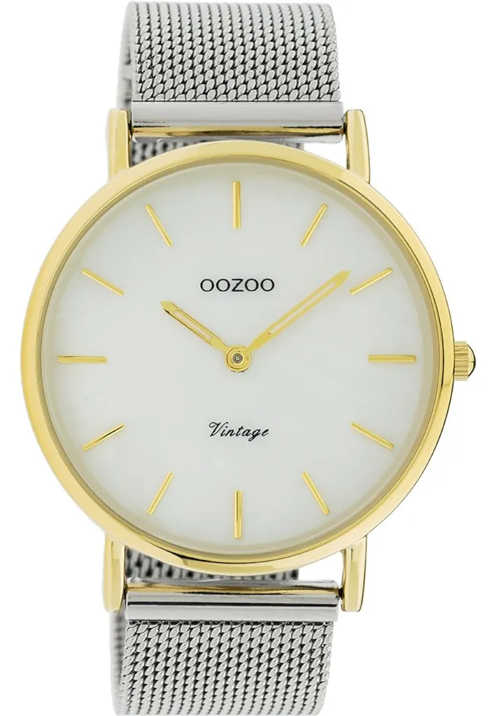 Montre OOZOO C20119 Femme avec Bracelet Cuir Blanc et Cadran Doré