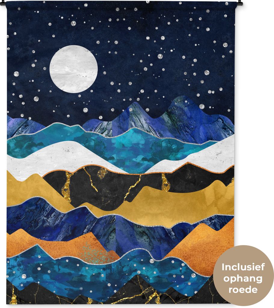 MuchoWow Wandteppich Wandbehang Nacht - Gold - Marmor - Abstrakt - Landschaft - Berg 150x200 cm Tapisserie Dekoration Wandtuch - Wandaufhängung ...