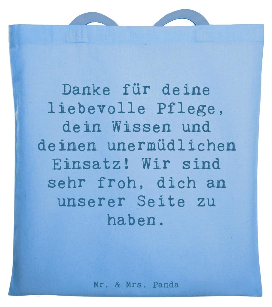 Mr. & Mrs. Panda Tote Bag Spruch Dankbare Pflegekraft - Sky Blue - Geschenk, Dankeschön, Jutebeutel, liebevolle Pflege, Stoffbeutel, Tasche, Dankb...