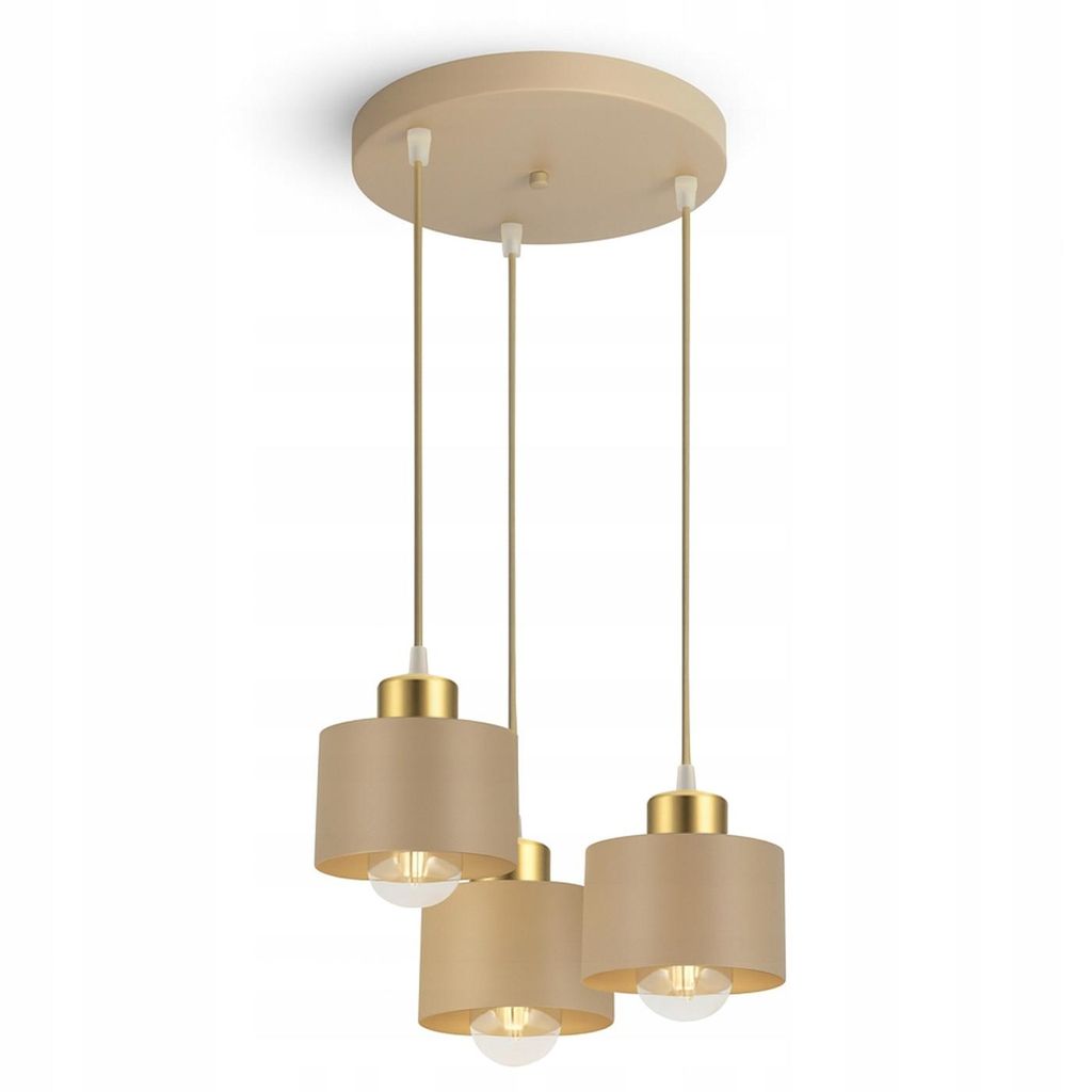 FKL DESIGN Home Deco Deckenlampe Deckenleuchte Ecru-Gold 3-flammig E27 Metall Lampeschirme Lampe aus Serie N485 (EZ3)