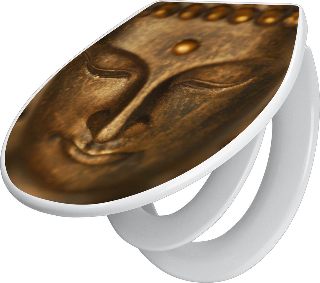 banjado Familien WC Sitz mit Absenkautomatik 37x44,5x5cm -Buddha Gold - Klodeckel/Klobrille mit kindersitz aus hochwertigem Polypropylen - universe...