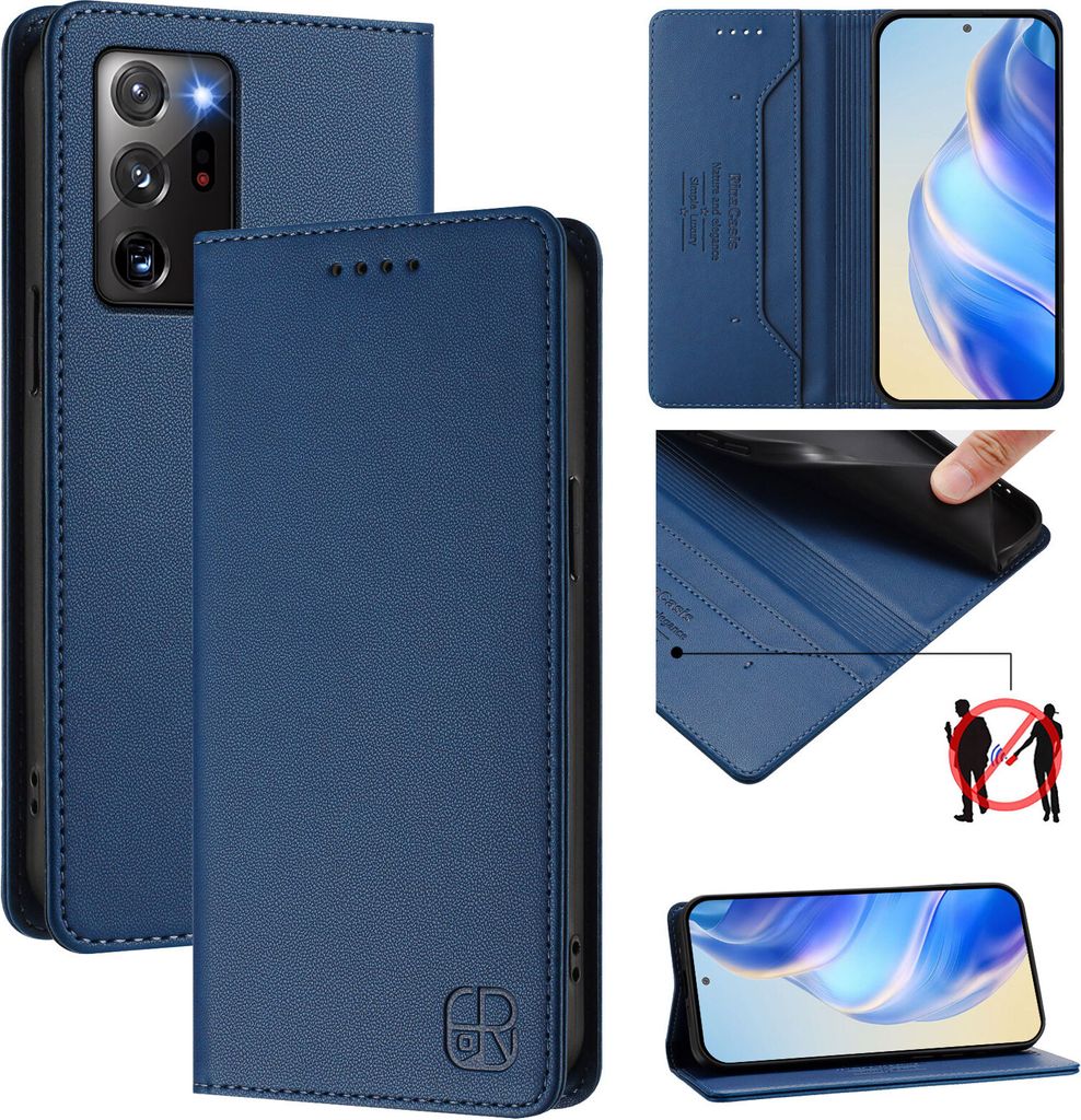 Lederhülle für Samsung Galaxy Note 20 Ultra Hülle Flip Brieftasche Kartenfächern Ständer Schutzhülle Blau