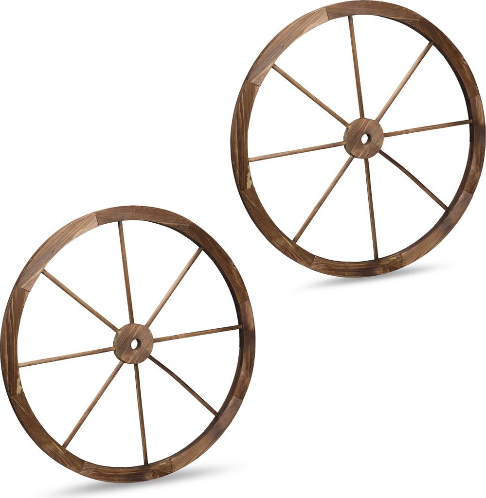 Relaxdays Roue de charrette en bois, lot de 2, décoration Image du produit 