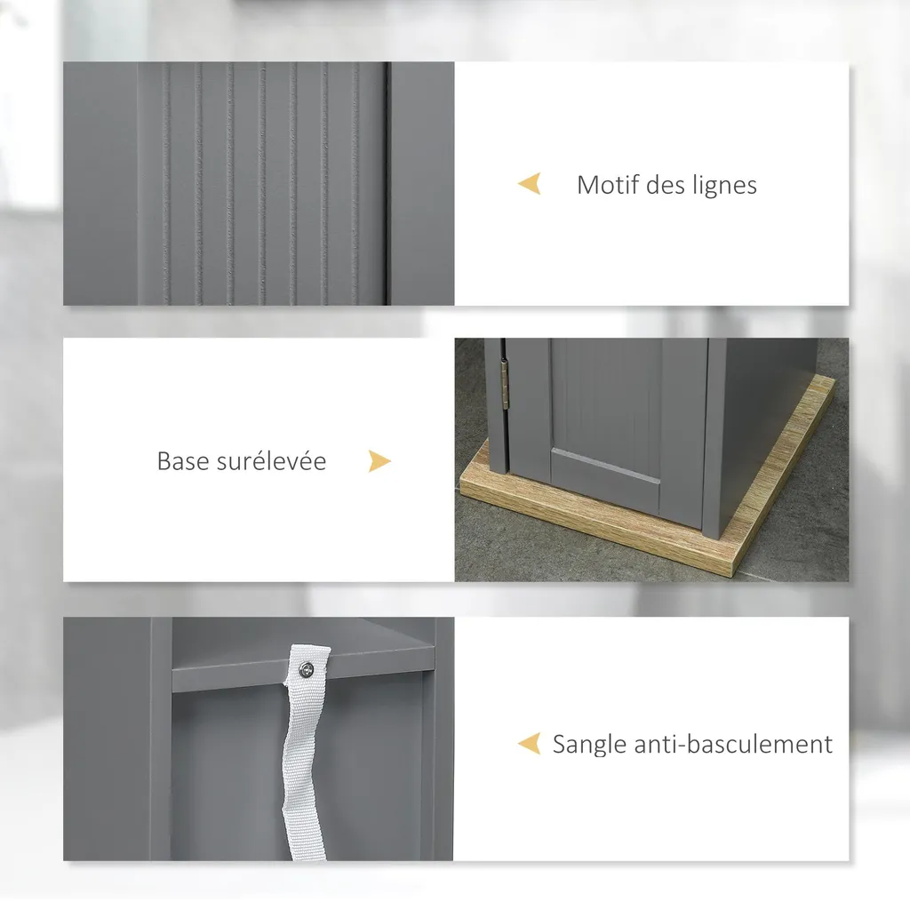 Meuble WC gain de place gris 80 cm de haut avec étagères modulables - 8