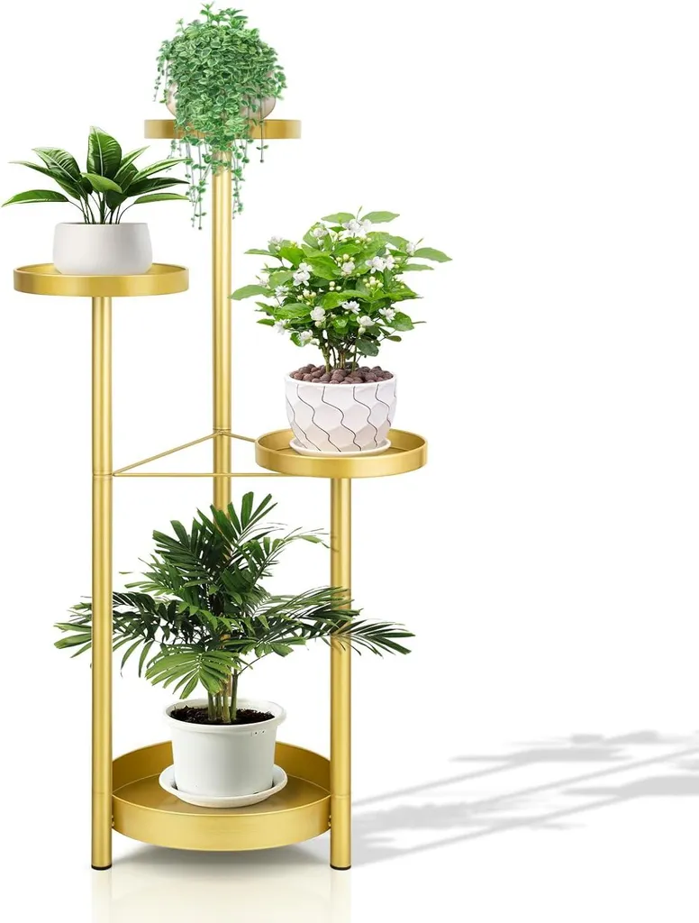 Porte-plante métal or pliable - Support résistant pour pots de fleurs