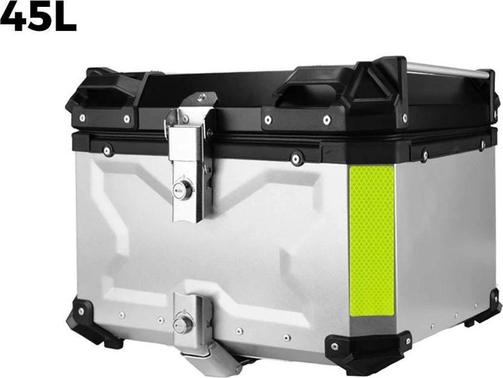 Motorrad Topcase - Heckkoffer 45 L - Universal Passend - Abschließbar - Wasserdicht - ABS+Metall - Silber