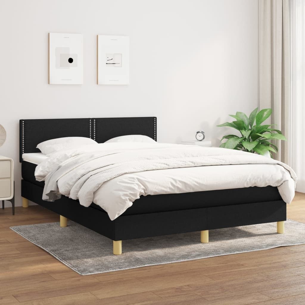 Design Möbel Boxspringbett mit Matratze Schwarz 140x200 cm Stoff - 2024 Neu