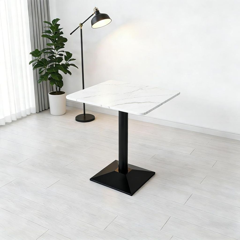 Gastronomiemöbel, Esstisch, Cafétisch, Metall-Sockel, Weiß-Schwarz, quadratische Sinterstein-Tischplatte 60×60×75 cm 【YB-FB65】