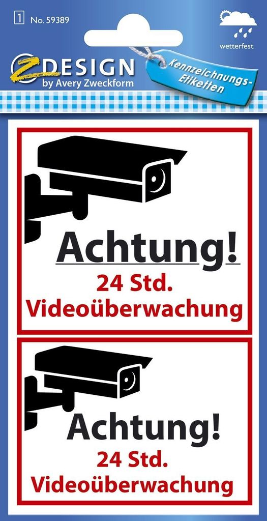 AVERY Zweckform ZDesign Hinweis-Etikett "Videoüberwacht" 1 Produktbild 1