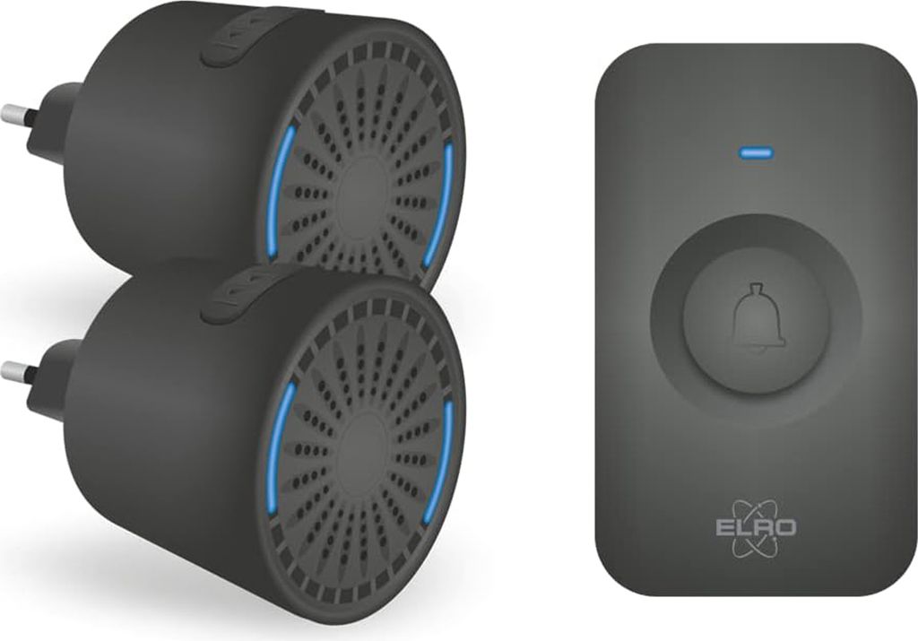 ELRO DB2000 Funk-Türklingel-Set - mit Zwei kompakten Plug-In-Empfängern - Reichweite 200 Meter - IP65 wasserdicht - 64 Melodien - Schwarz