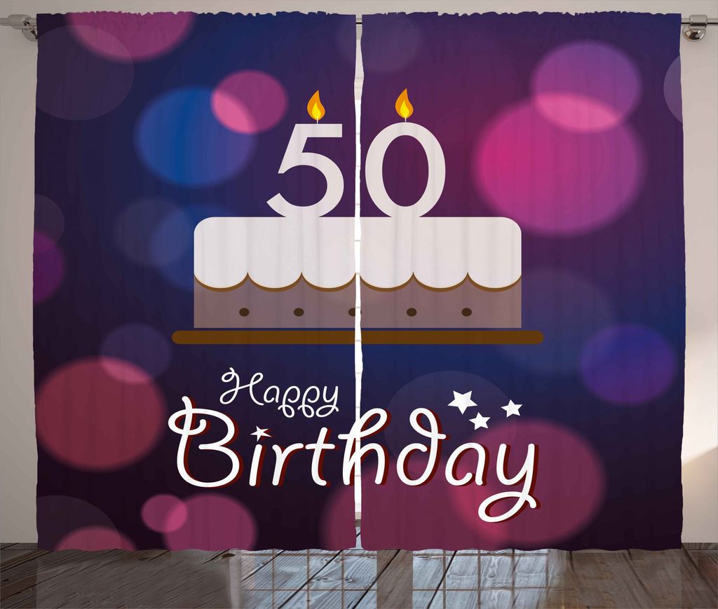 ABAKUHAUS 50. Geburtstag Rustikaler Gardine, Kuchen Nummer Kerzen, Schlafzimmer Kräuselband Vorhang mit Schlaufen und Haken, 280 x 225 cm, Weiß R...