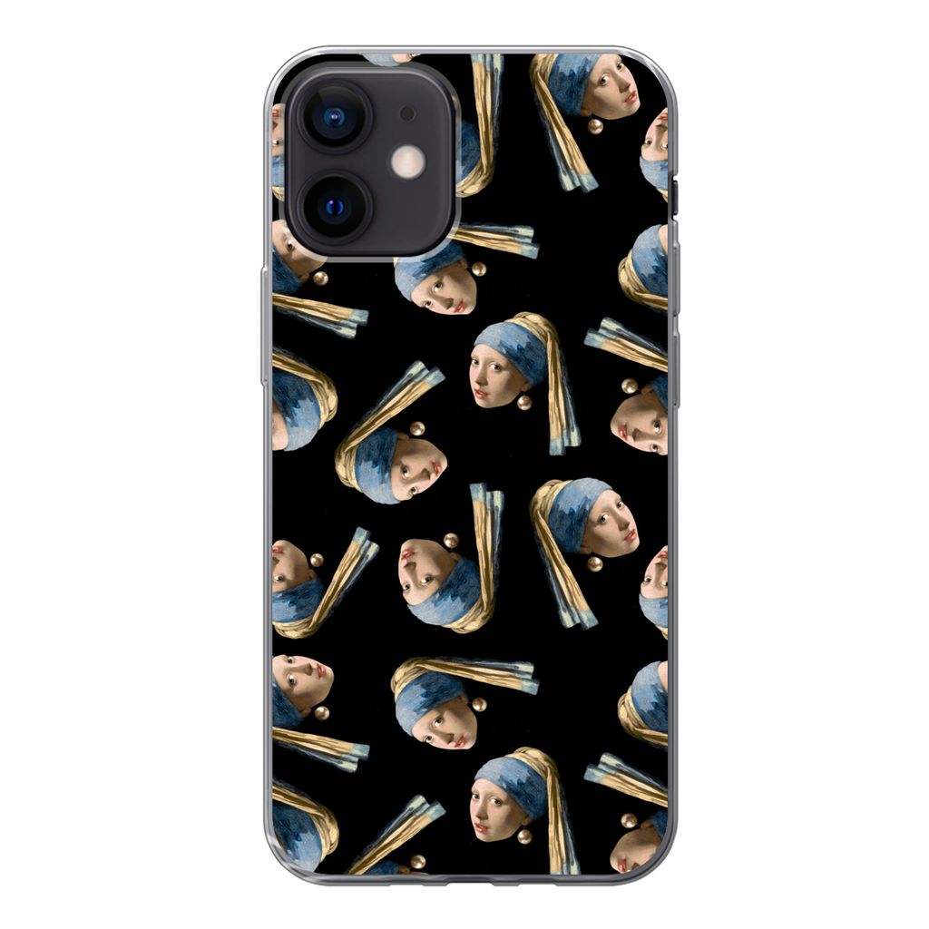 MuchoWow Handyhülle Schutzhülle Hülle für iPhone 12 Das Mädchen mit dem Perlenohrring - Muster - Vermeer Silikon Softcase Handy Hülle - Sch...