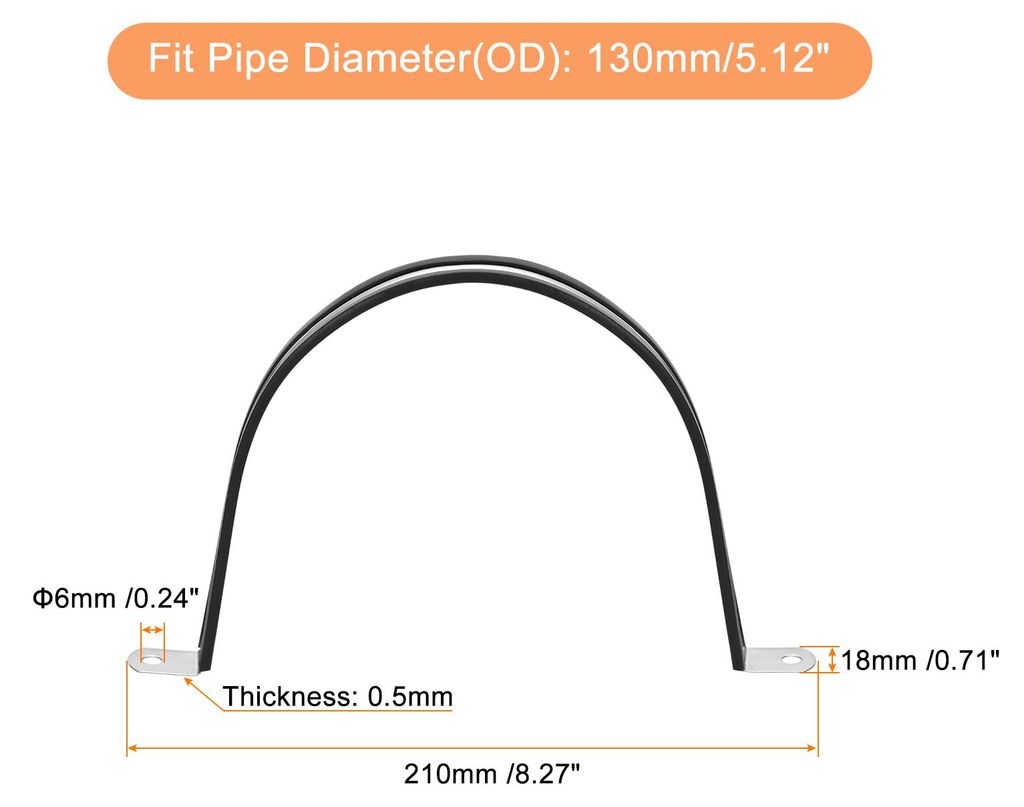 6Stk 130mm(5-1/8") Rohrschellen Kabel Klemme Gummi Leitung Riemen Gummi Gepolstert 304 Edelstahl Schlauch Klemme U Form Metall Klemme Rohr Halter f...