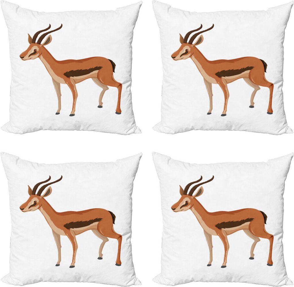 ABAKUHAUS Antilope Kissenbezug Set (4 Stück), Cartoon-Tier auf Plain, Moderner Doppelseitiger Digitaldruck, 45 cm x 45 cm, Pale Zimt Schokolade