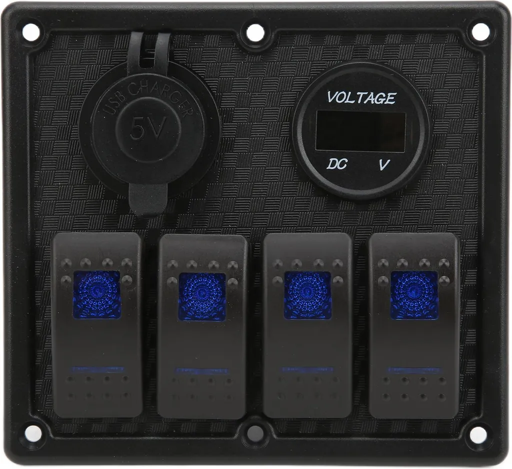 Pannello 4 Interruttori Universale 12V: Voltmetro Blu e USB 4.8A Rapida - 4