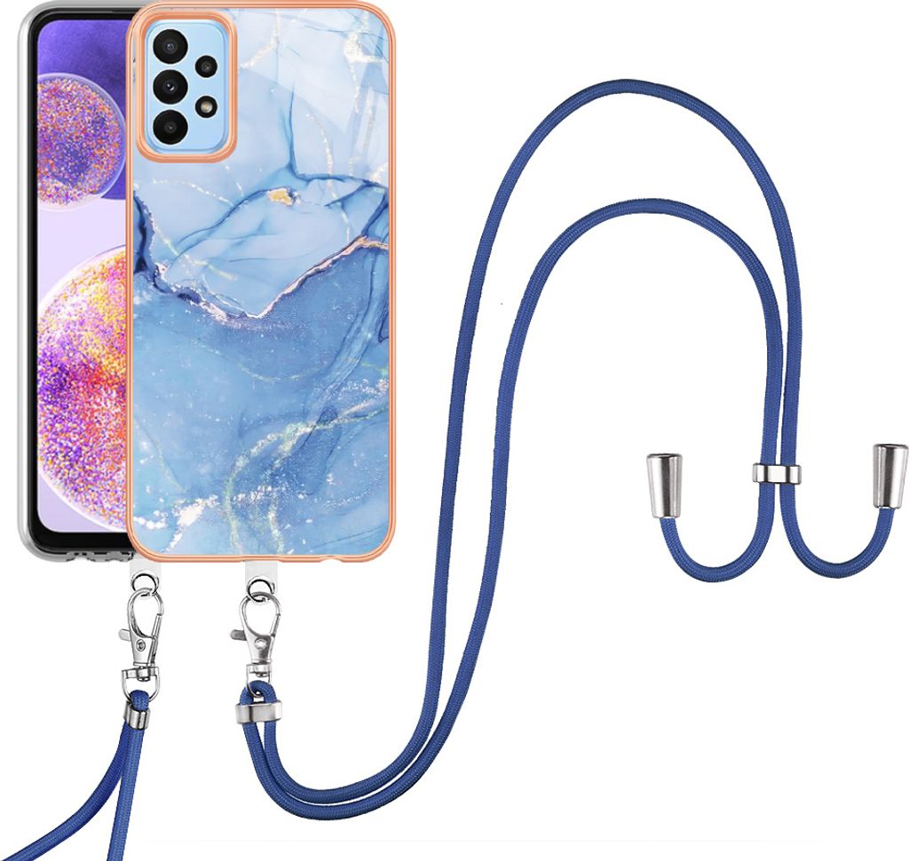 Galaxy A72 Handykette Hülle, Muster TPU Bumper Schutzhülle mit verstellbarem Tragegurt für Samsung Galaxy A72 4G/5G Blau