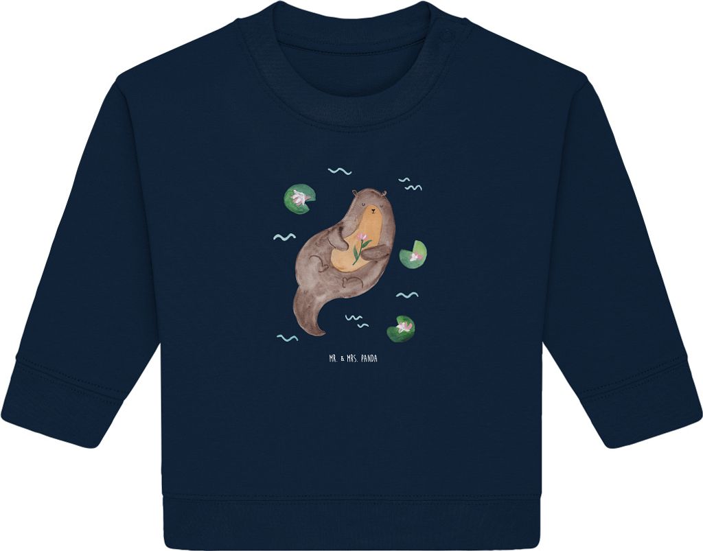 Mr. & Mrs. Panda Organic Baby Pullover Otter Seerose 12. - 18. Monat - French Navy - Geschenk, glücklich, Fluss, Seeotter, Wasser, Bullover