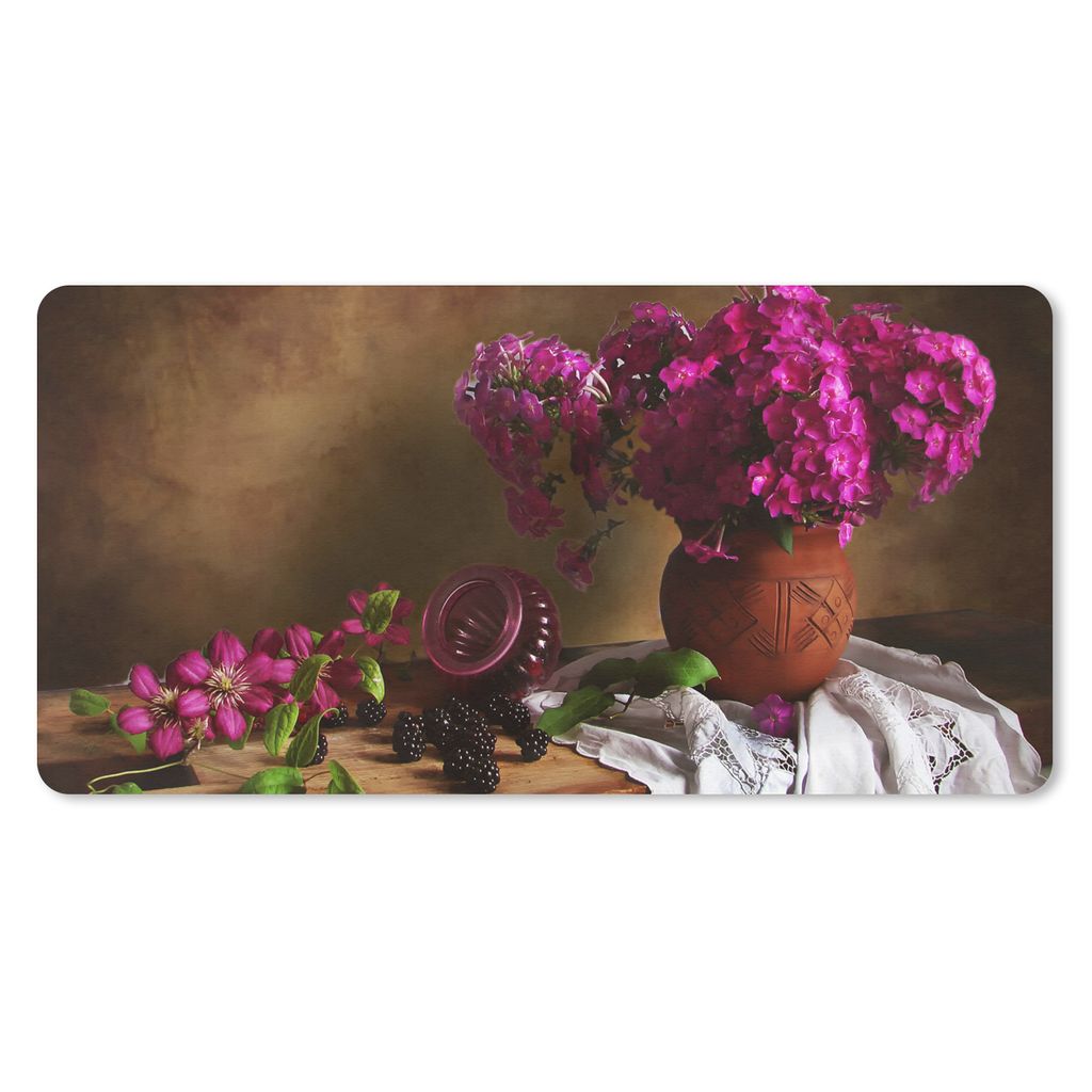 MuchoWow Schreibtischunterlage Rustikal - Blumen - Rosa - Vase - Stilleben 80x40 cm - XXL Mauspad - Gaming Mauspad