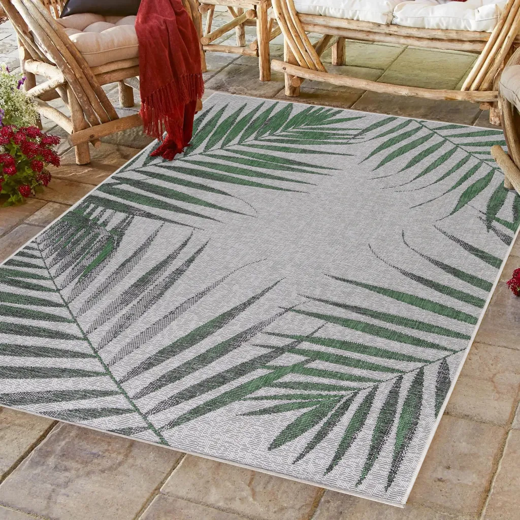 Ayyildiz Tapis Extérieur Sunny Palma 120x170 cm Vert et Gris Robuste