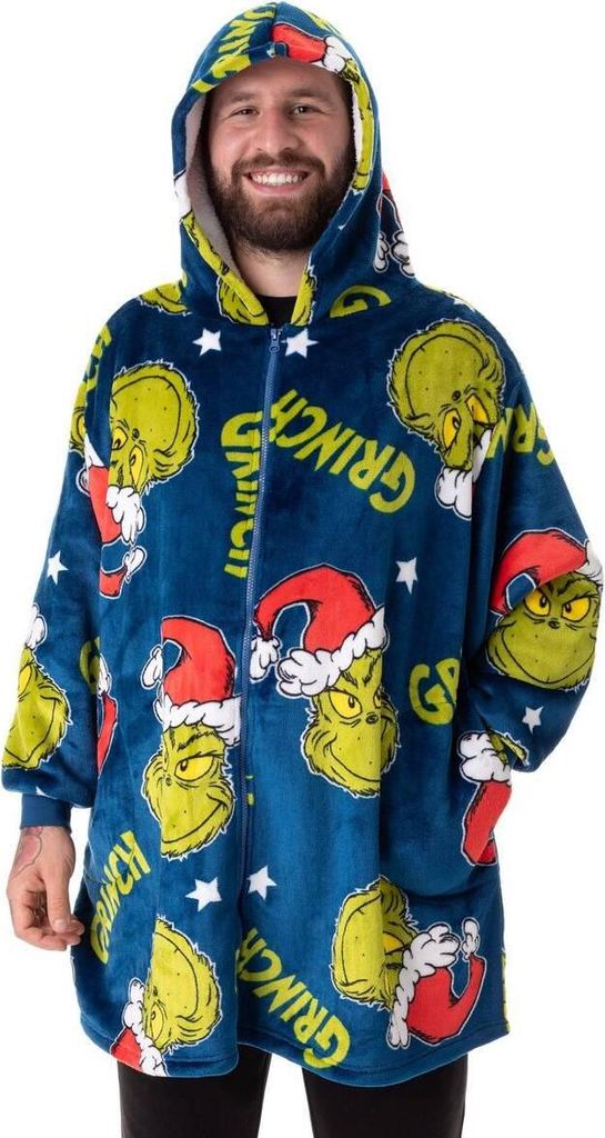 The Grinch - Deckenhoodie Durchgehender Reißverschluss für Herren/Damen Unisex NS8757 (Einheitsgröße) (Bunt)