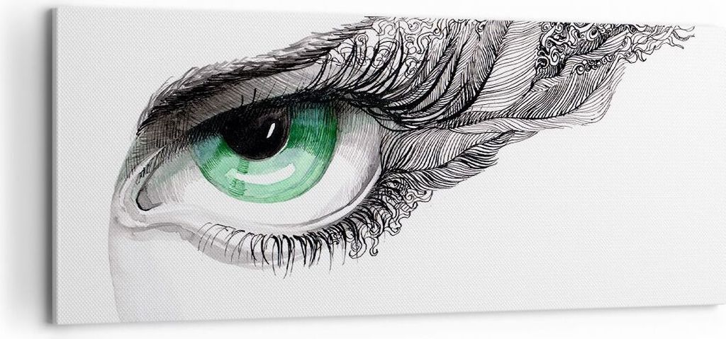 Bild auf Leinwand - Leinwandbild - Auge Feder Skizze Menschen - 100x40cm - Wand Bild - Wanddeko - Leinwanddruck - Bilder - Kunstdruck - Wanddekorat...