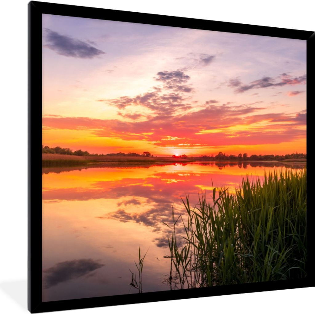 MuchoWow Gerahmtes Poster Wasser - Luft - Natur 40x40 cm - Poster mit Schwarzem Bilderrahmen Wandposter Rahmen Foto Bilder - Mit Rahmen - Wanddek...