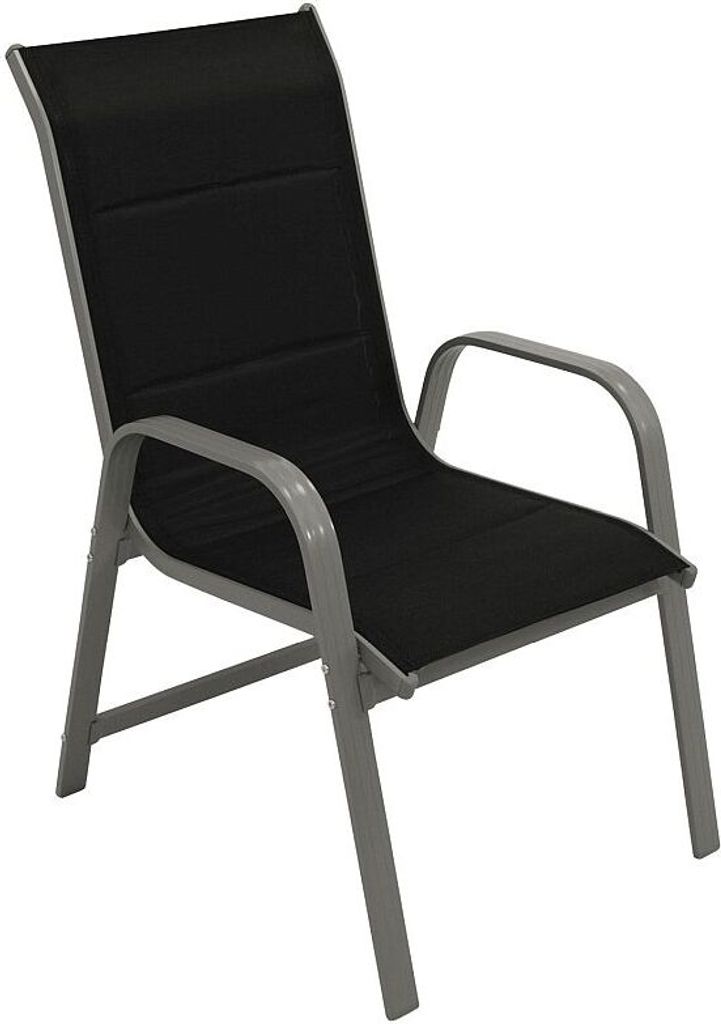 Stapelsessel Hochlehner Aluminium silbergrau + Textilgewebe gepolstert schwarz, 2 Stück
