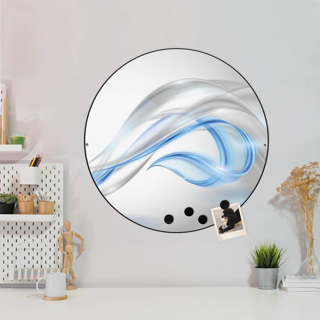 Design Stahlmagnettafel Schwarz Rund 47cm Blauer Schleier