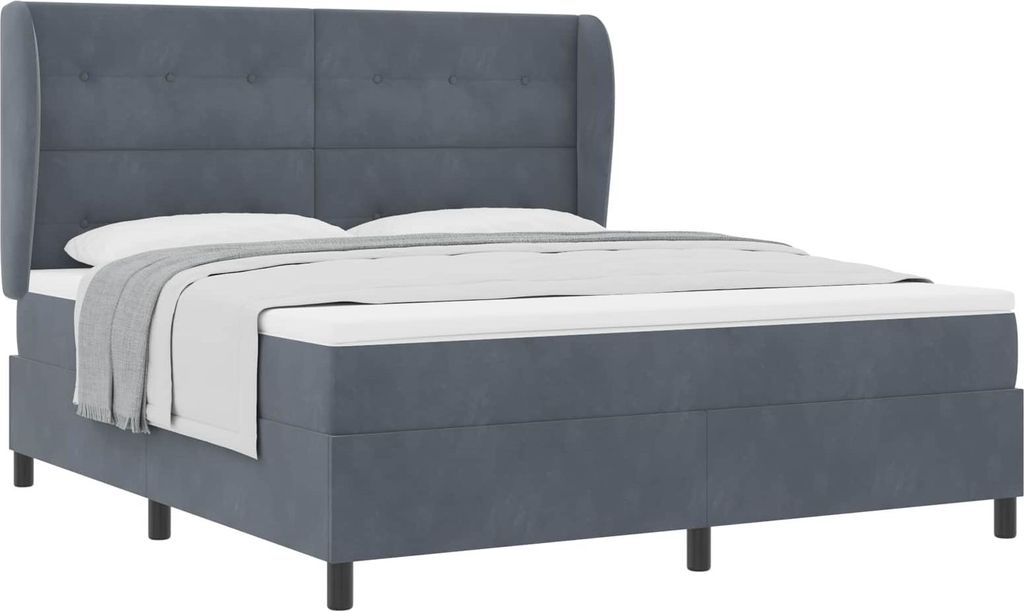 vidaXL Boxspringbett mit Matratze Dunkelgrau 200 x 180 cm Samt