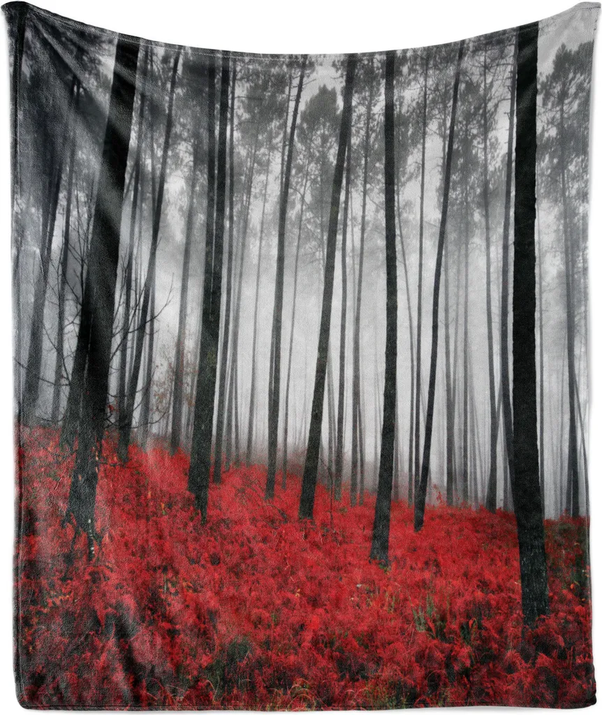 Plaid Flanella ABAKUHAUS 175x230 - Foresta Mistica Nero e Rosso