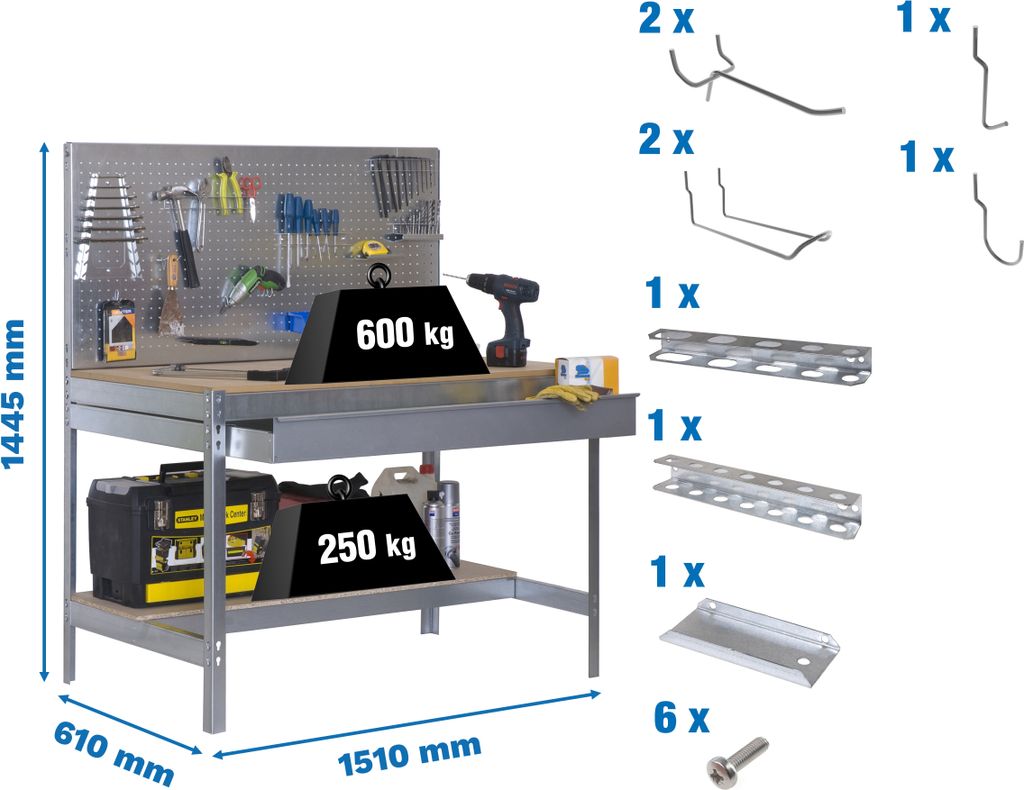 Simonrack Werkbank-Set SIMONWORK BT2 BOX grau 1 Schublade 151,0 x 61,0 x 144,5 cm