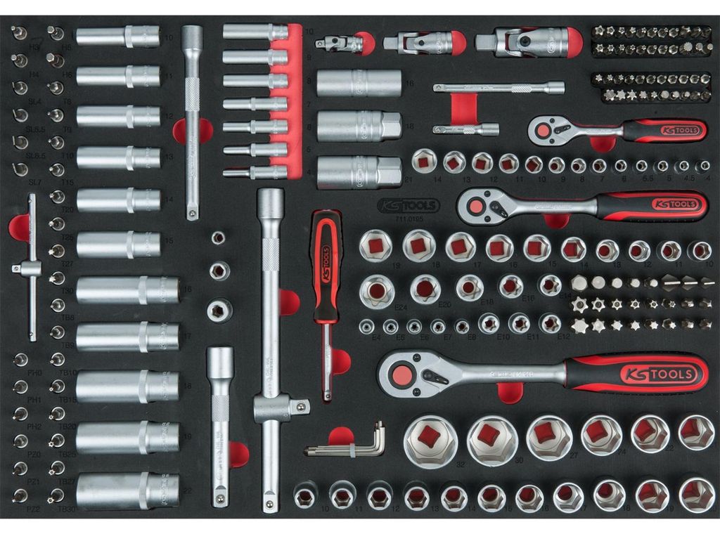 KS Tools 1/4+3/8+1/2 Steckschlüssel-Satz, 195-tlg. in 1/1 Systemeinlage