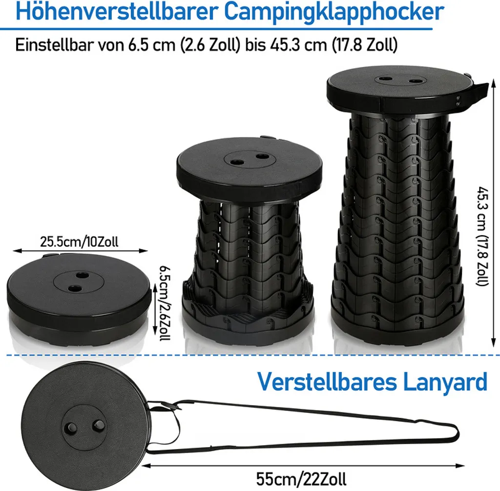 Sedia Pieghevole Portatile TolleTour - Sgabello Telescopico Nero 150kg - 4