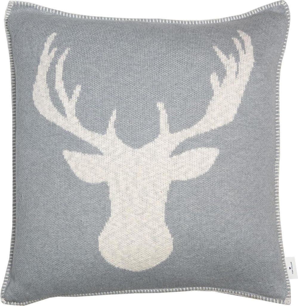 TOM TAILOR Zierkissenhülle KNITTED REINDEER HEAD Grau 45 x 45 cm