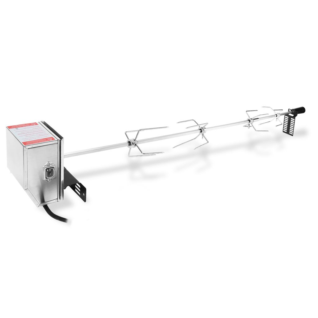 TolleTour Grillspieß Set mit Motor 117cm drehspieß,304 Edelstahl Grillspieß Rotisserie 220V - 240V inkl.4X Fleischnadeln Universal Grillspiess